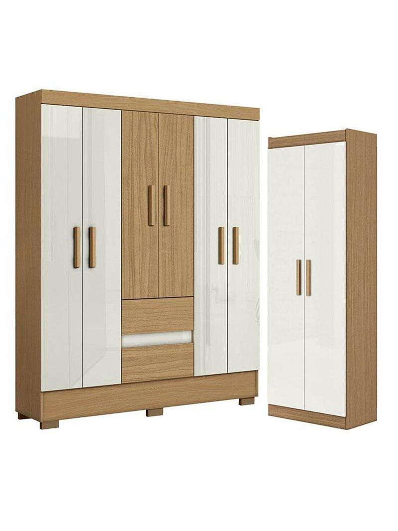 Guarda Roupa Casal Coimbra 2005138 E Armário Multiuso 2000191 Atacama Off White - Aramóveis