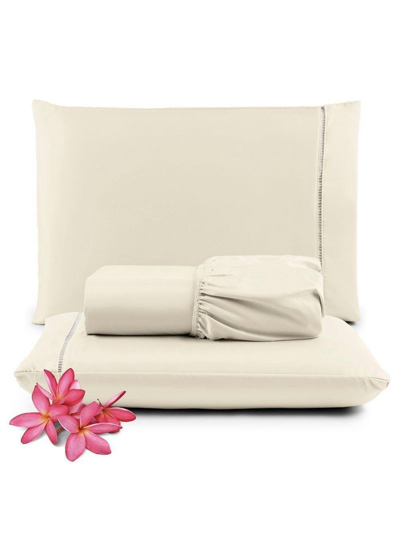 Jogo Cama Lençol Unique King 400 Fios Ponto Palito 3 Peças - Palha