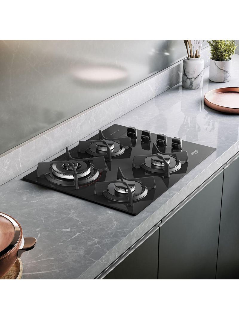 Cooktop Dako Supreme 4 Bocas Tripla Chama Preto Bivolt