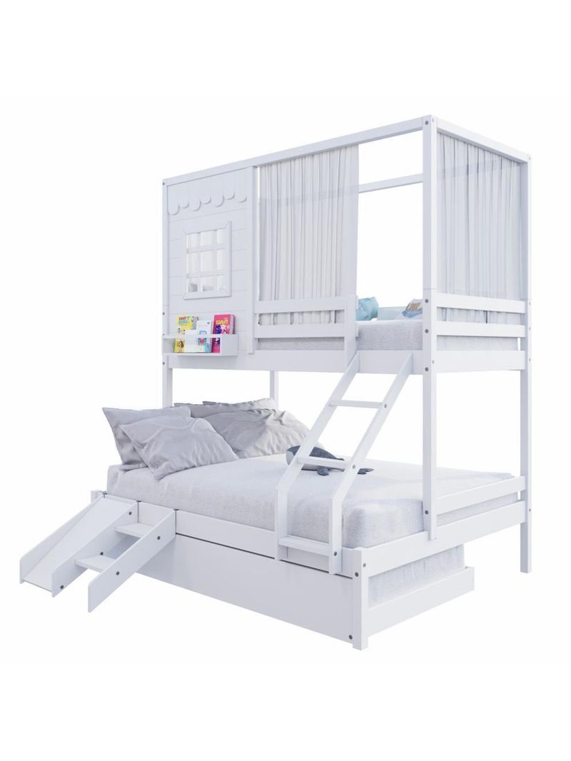 Treliche Casinha Reta Casal Escorregador Cortina Branco