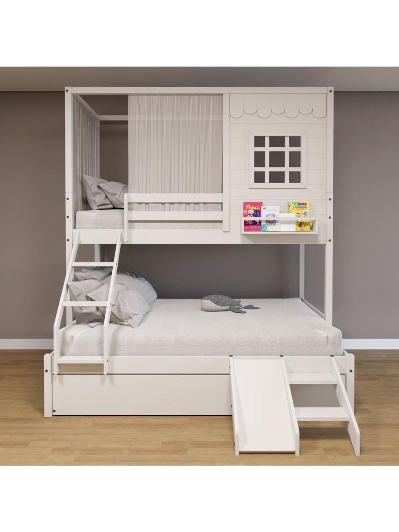 Treliche Casinha Reta Casal Escorregador Cortina Branco