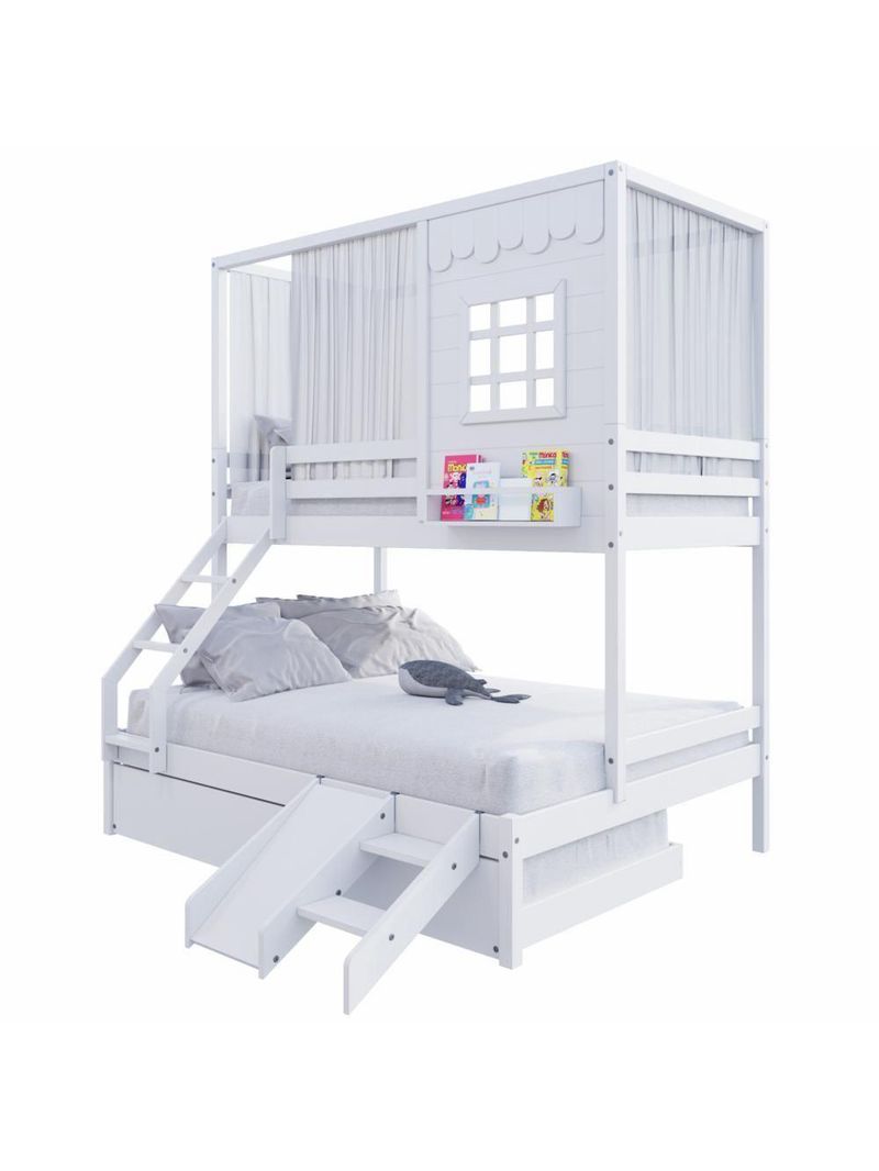 Treliche Casinha Reta Casal Escorregador Cortina Branco