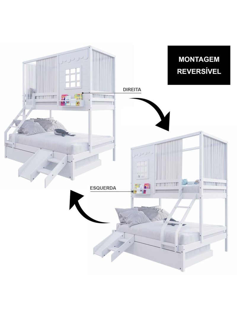 Treliche Casinha Reta Casal Escorregador Cortina Branco