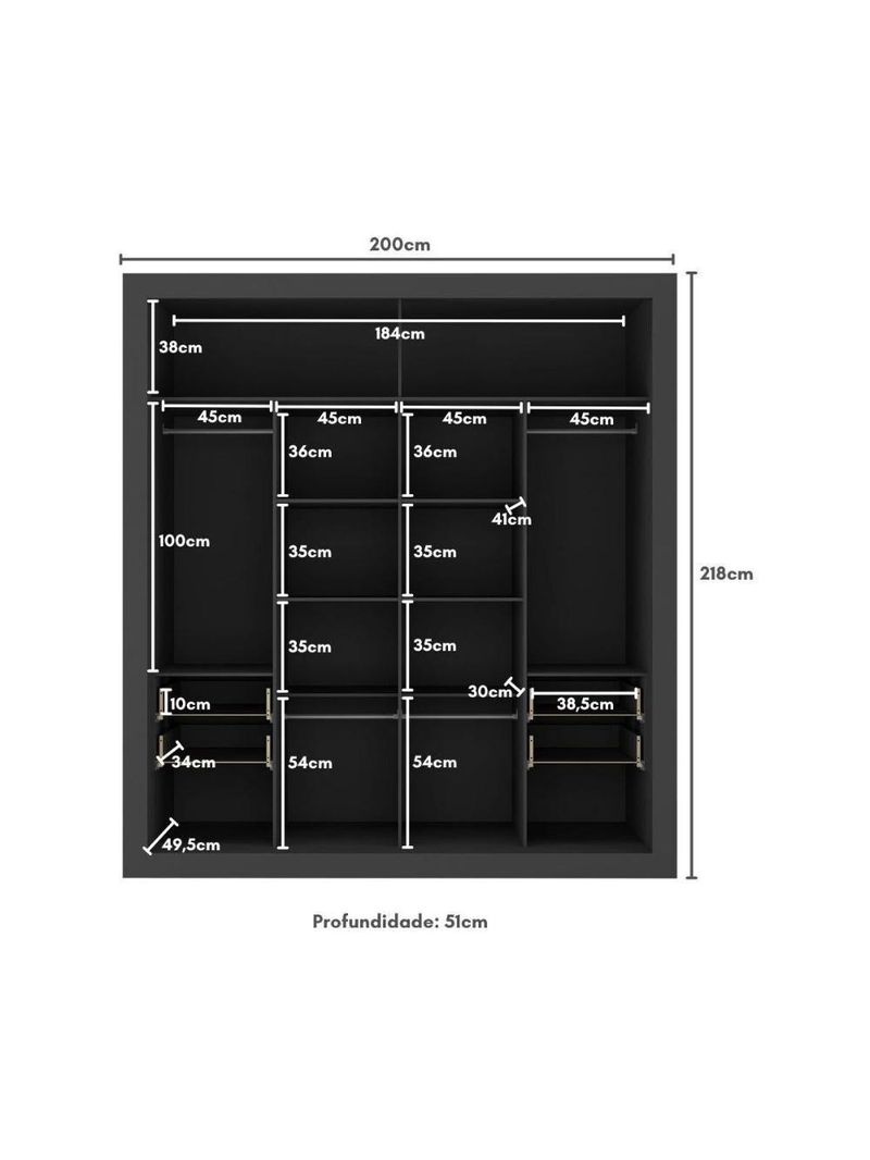 Guarda-roupas Casal Com Espelho 2 Portas De Correr 4 Gavetas Malibu Multimóveis Mp4273 Preto Preto