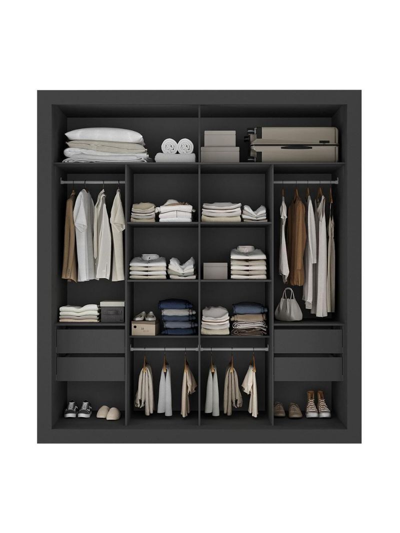 Guarda-roupas Casal Com Espelho 2 Portas De Correr 4 Gavetas Malibu Multimóveis Mp4273 Preto Preto