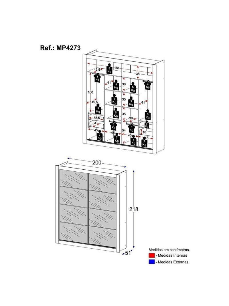 Guarda-roupas Casal Com Espelho 2 Portas De Correr 4 Gavetas Malibu Multimóveis Mp4273 Preto Preto