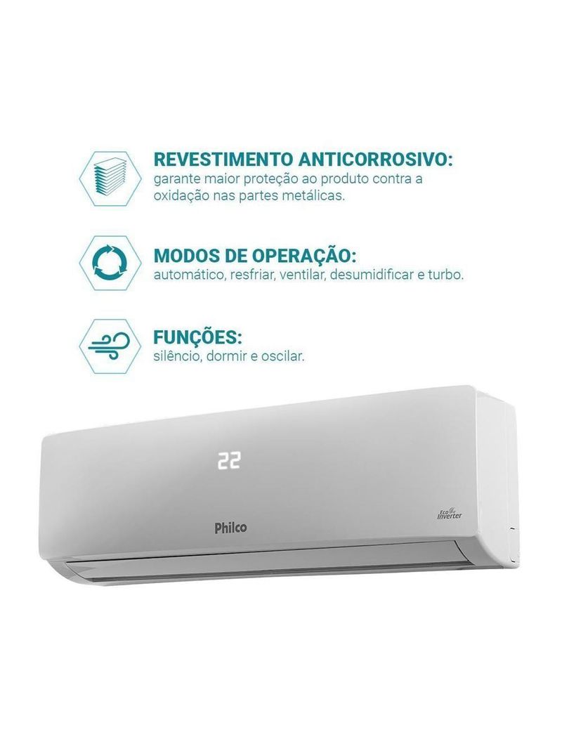 Ar Condicionado Split Philco Hi Wall Inverter 24000 Btu/h Frio Monofásico Branco PAC24FB 220V