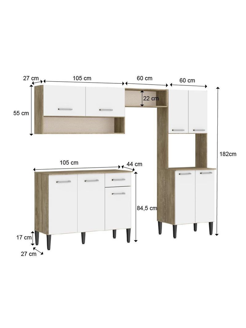 Armário Cozinha Compacta Arizona Essence Carraro - Carvalho-branco Carvalho-branco