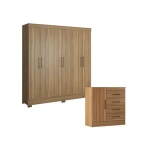 Cômoda Montevidéu e Guarda Roupa Casal Prático Amêndola Touch - Demóbile