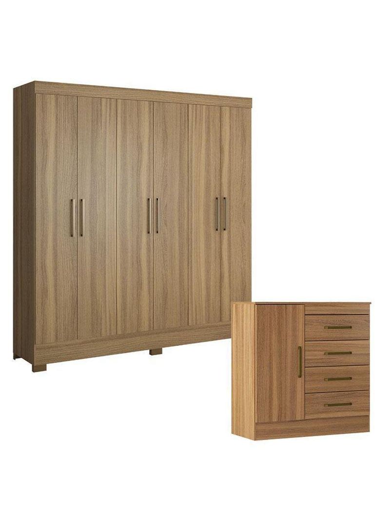 Cômoda Montevidéu e Guarda Roupa Casal Prático Amêndola Touch - Demóbile