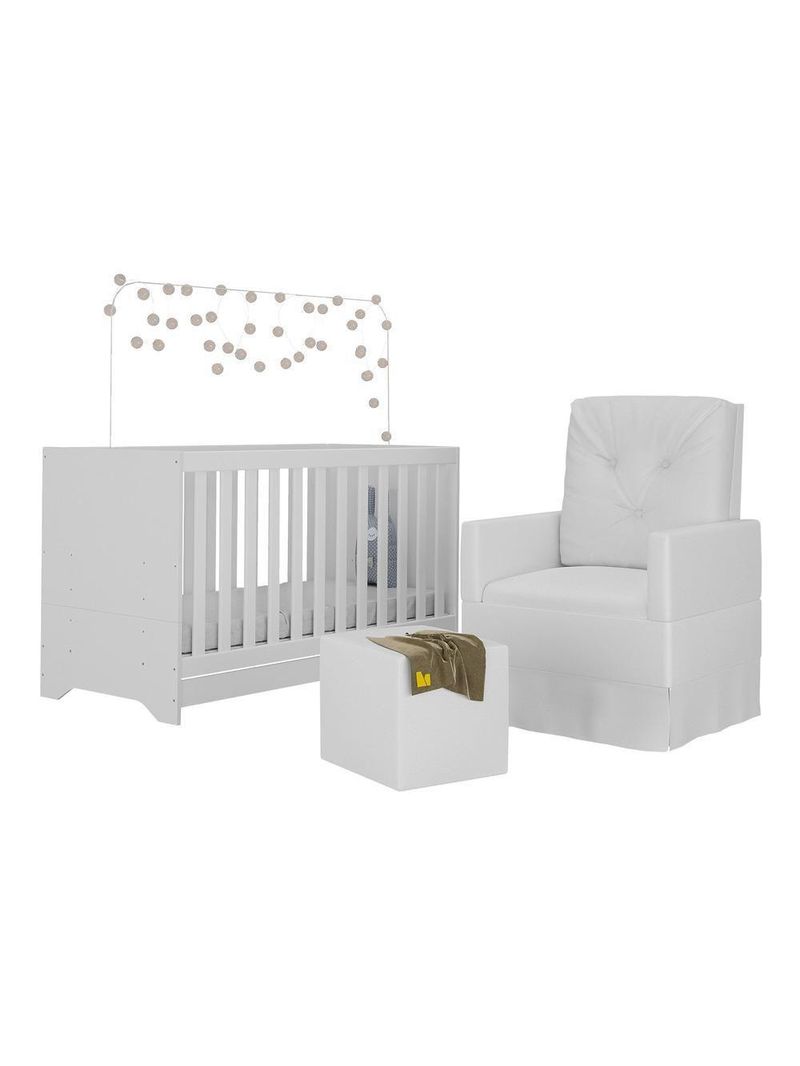 Berço 3x1 Com Poltrona De Amamentação E Puff Multimóveis Mp4082 Branco Branco