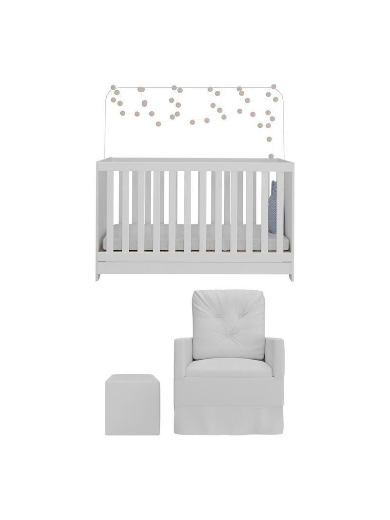 Berço 3x1 Com Poltrona De Amamentação E Puff Multimóveis Mp4082 Branco Branco