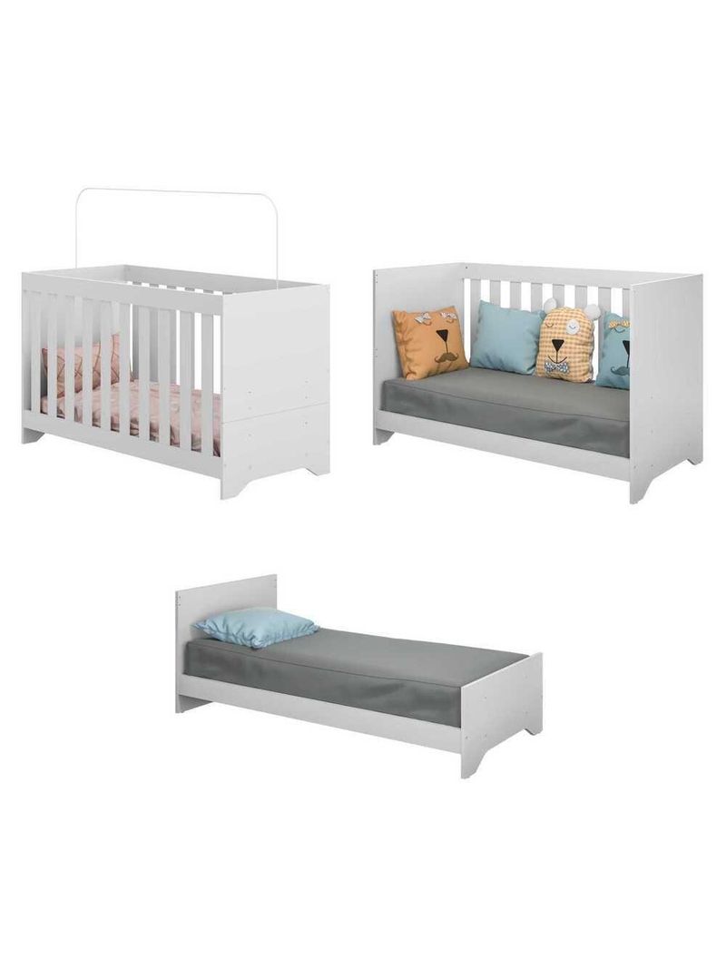 Berço 3x1 Com Poltrona De Amamentação E Puff Multimóveis Mp4082 Branco Branco