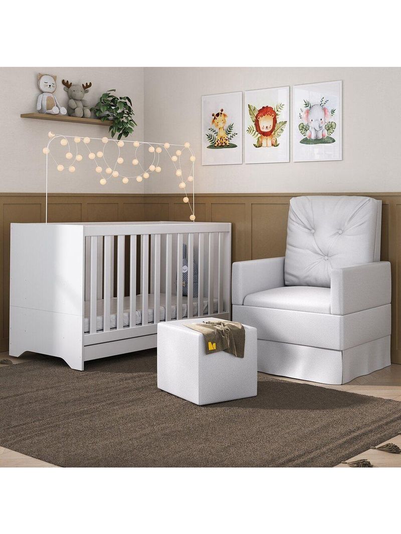 Berço 3x1 Com Poltrona De Amamentação E Puff Multimóveis Mp4082 Branco Branco