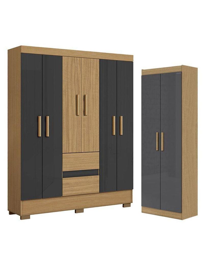 Guarda Roupa Casal Coimbra 2005138 E Armário Multiuso 2000191 Atacama Grafite - Aramóveis