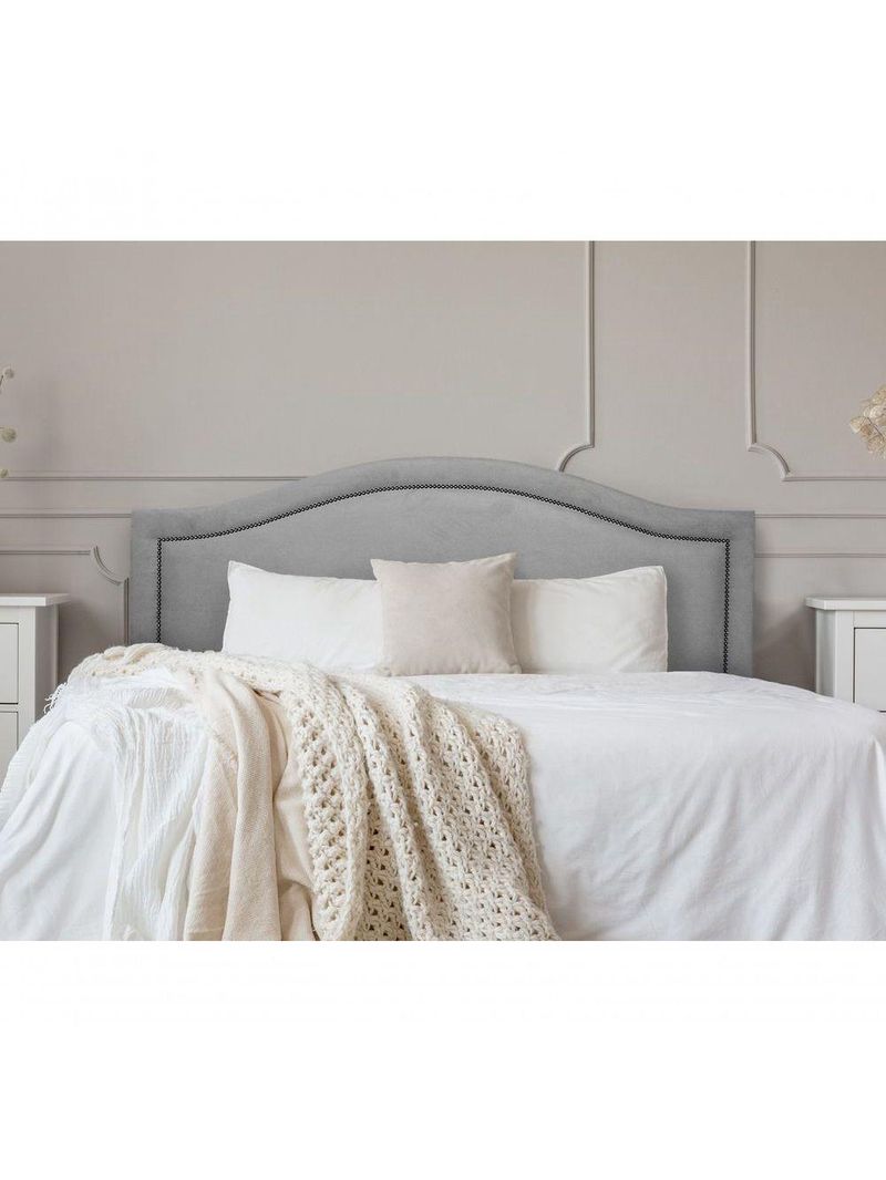 Cabeceira Queen Curva Luxo 160x60 Suede Cinza - Tachas Fumê