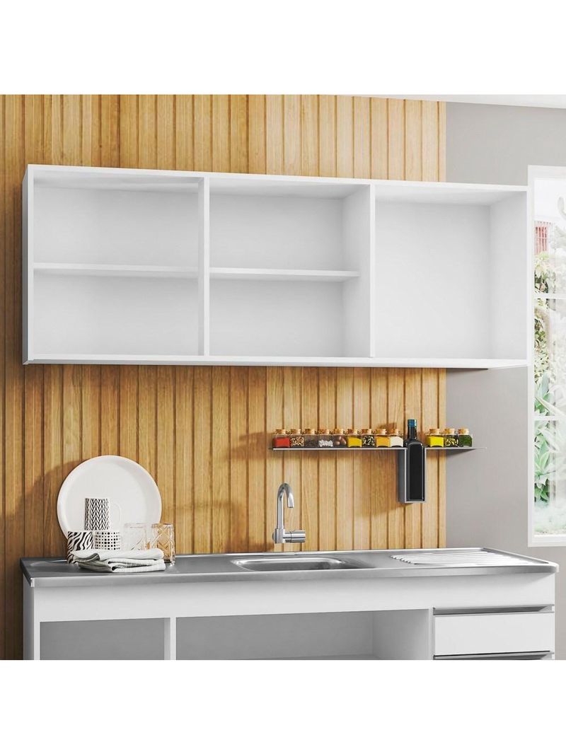 Kit 2 Armários Aéreos 150Cm 3 Portas Argélia Branco - Lumil