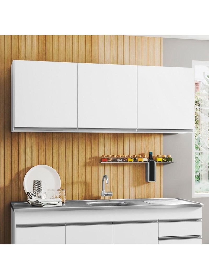 Kit 2 Armários Aéreos 150Cm 3 Portas Argélia Branco - Lumil