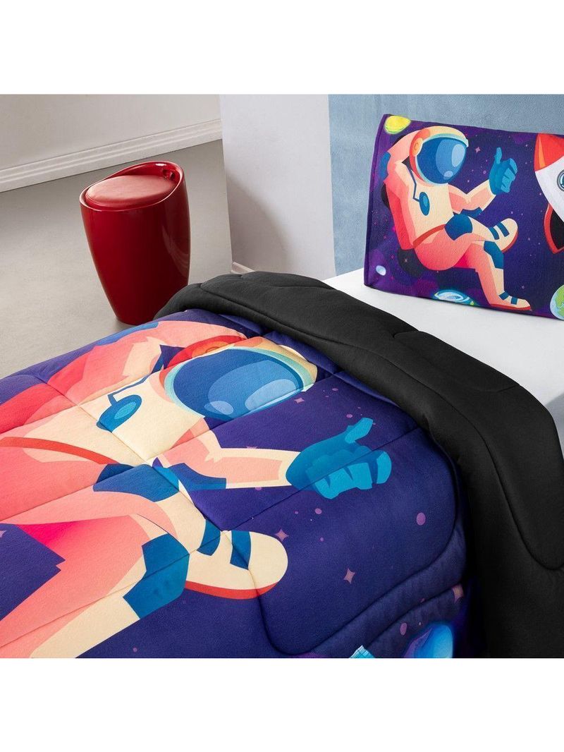 Kit Edredom Plush Fofinho Infantil Dupla Face Dream 2 Peças Solteiro - Astronauta