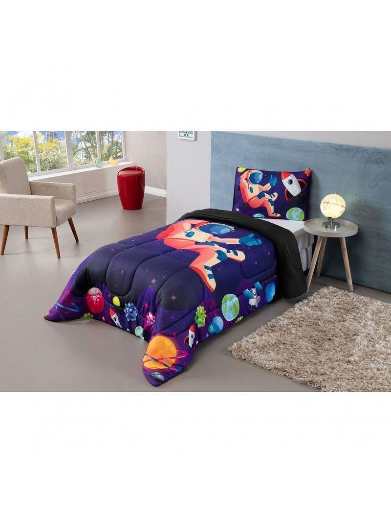 Kit Edredom Plush Fofinho Infantil Dupla Face Dream 2 Peças Solteiro - Astronauta