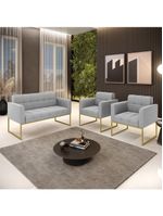 Kit 1 Sofá Namoradeira E 2 Poltronas Elisa  Base Metálica