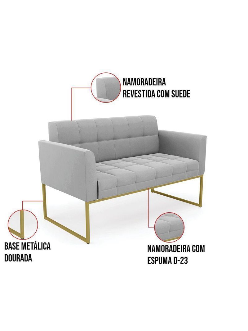 Kit 1 Sofá Namoradeira E 2 Poltronas Elisa  Base Metálica