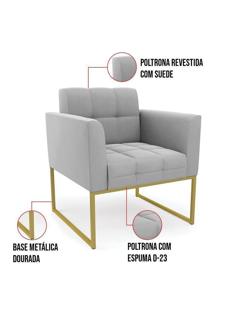 Kit 1 Sofá Namoradeira E 2 Poltronas Elisa  Base Metálica