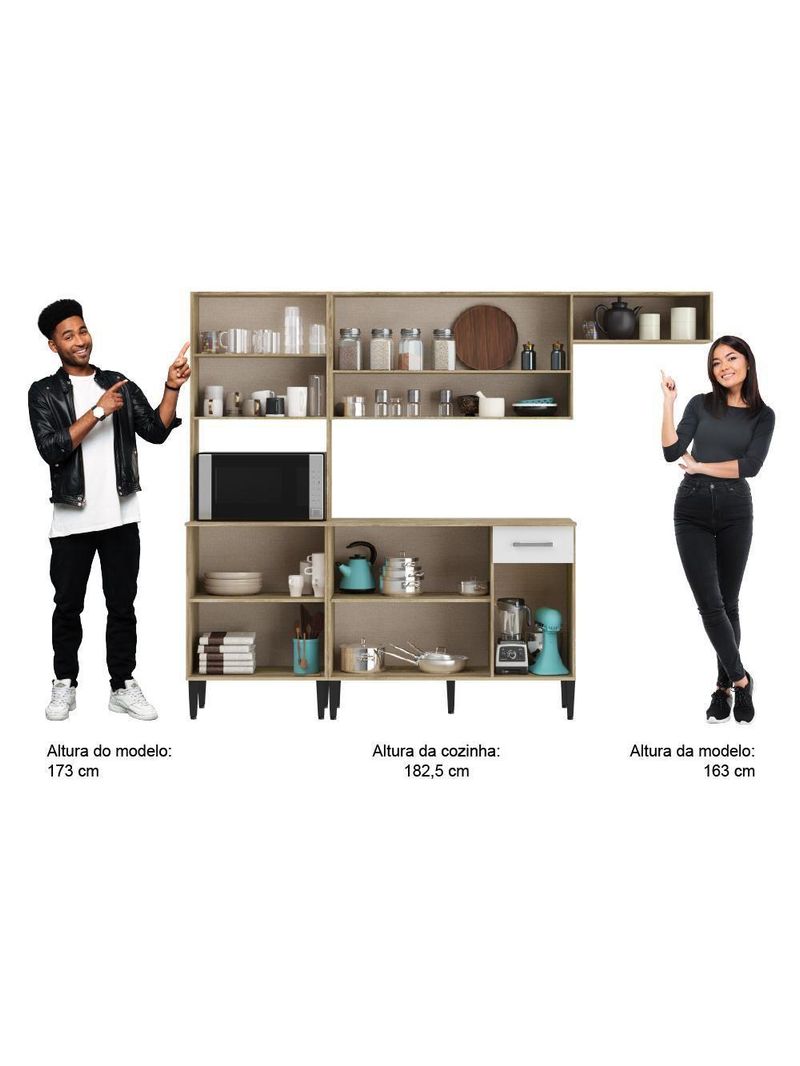 Armário Cozinha Compacta Arizona Smart Carraro - Carvalho/branco Carvalho/branco