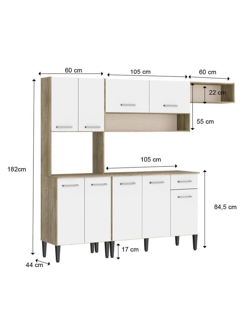 Armário Cozinha Compacta Arizona Smart Carraro - Carvalho/branco Carvalho/branco