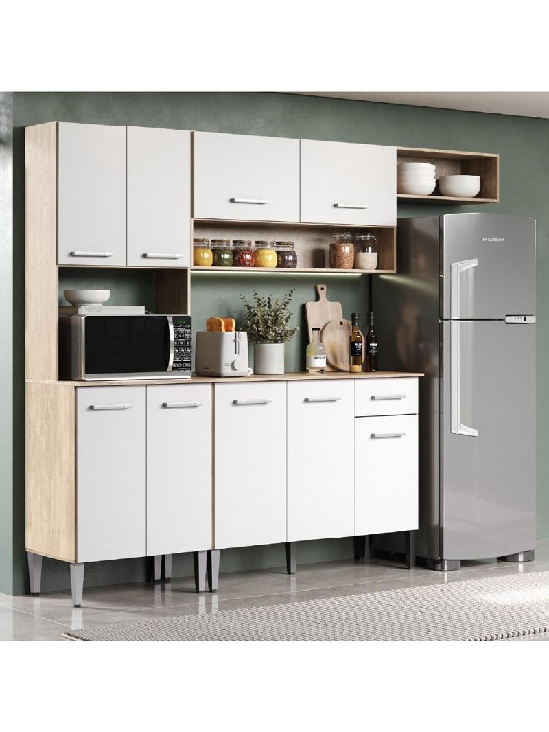 Armário Cozinha Compacta Arizona Smart Carraro - Carvalho/branco Carvalho/branco