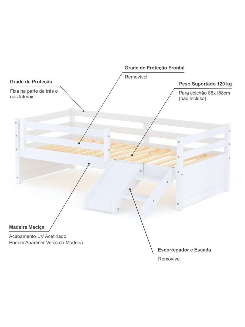Cama Solteiro Infantil Dreams  Branco Megamobilia