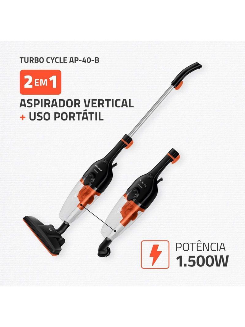Aspirador De Pó Turbo Cycle  Mondial Preto/laranja 60hz 1500W Ap-40-b 127V
