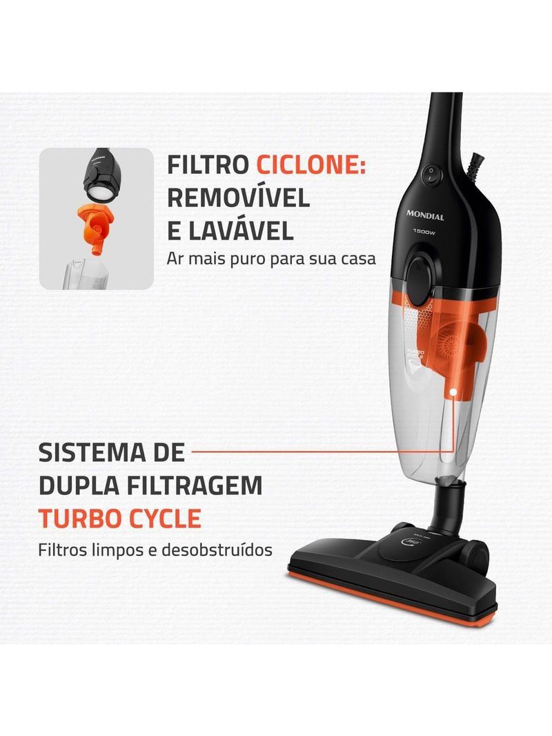 Aspirador De Pó Turbo Cycle  Mondial Preto/laranja 60hz 1500W Ap-40-b 127V