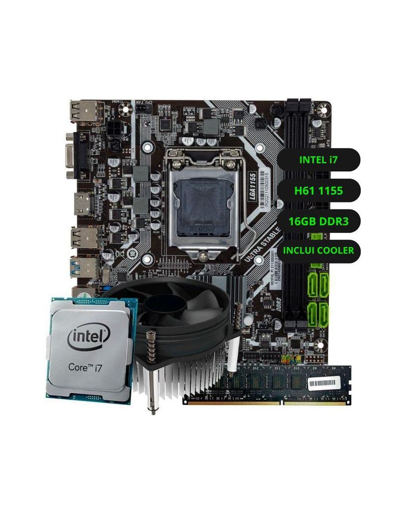 Kit Upgrade Intel Core i7 Placa Mãe H61  RAM 16GB DDR3