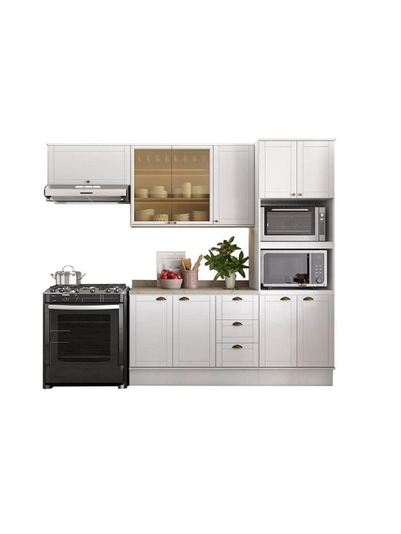 Cozinha Completa Milla Pop 100% Mdf Armário E Balcão Branco Carraro