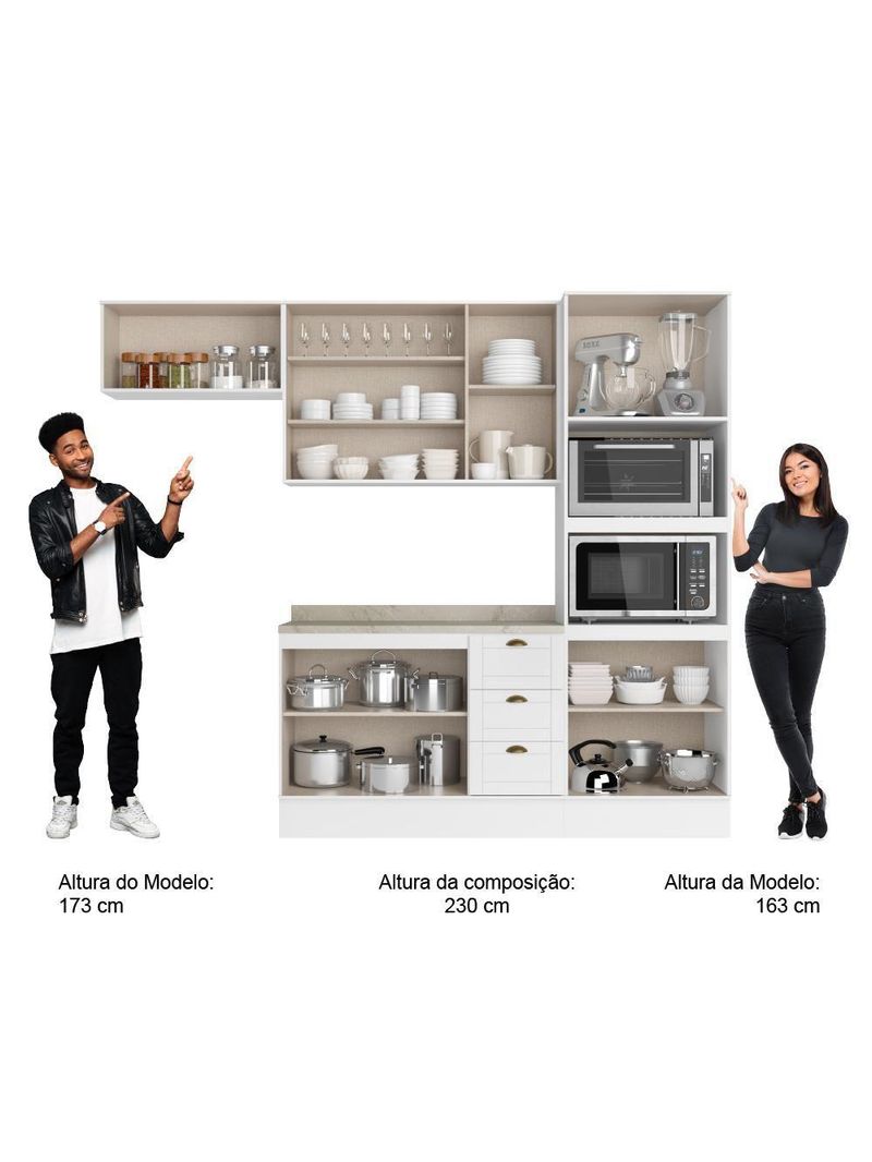 Cozinha Completa Milla Pop 100% Mdf Armário E Balcão Branco Carraro