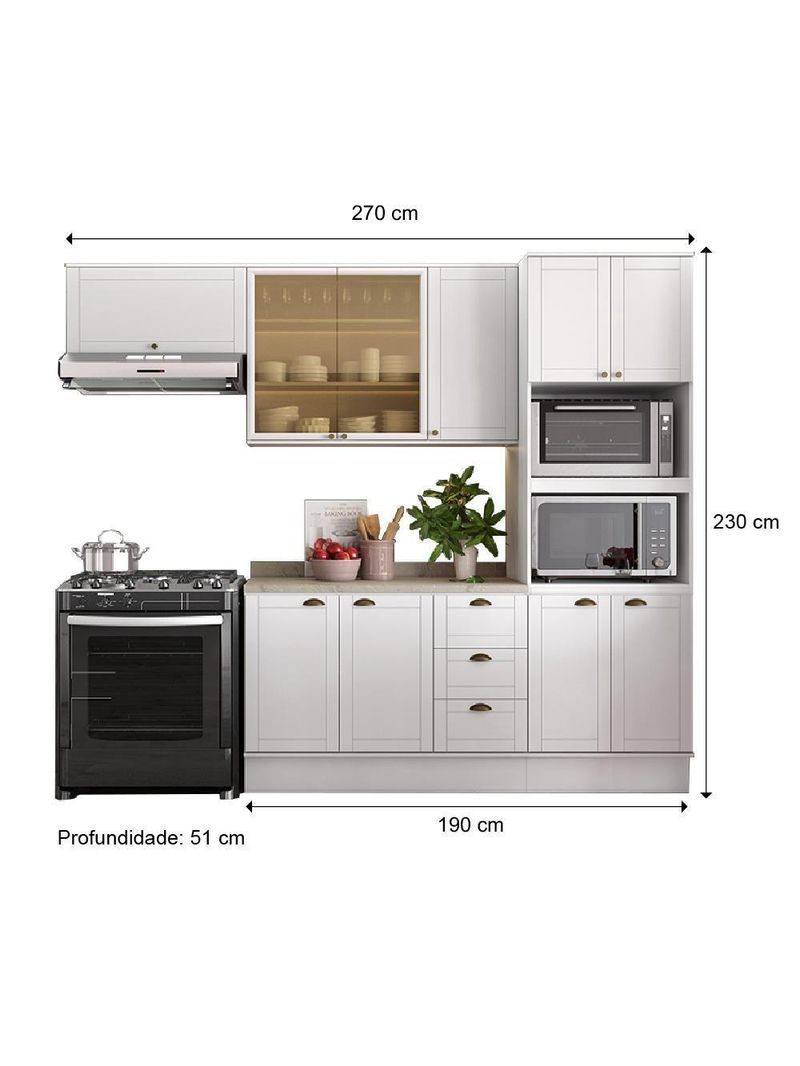 Cozinha Completa Milla Pop 100% Mdf Armário E Balcão Branco Carraro