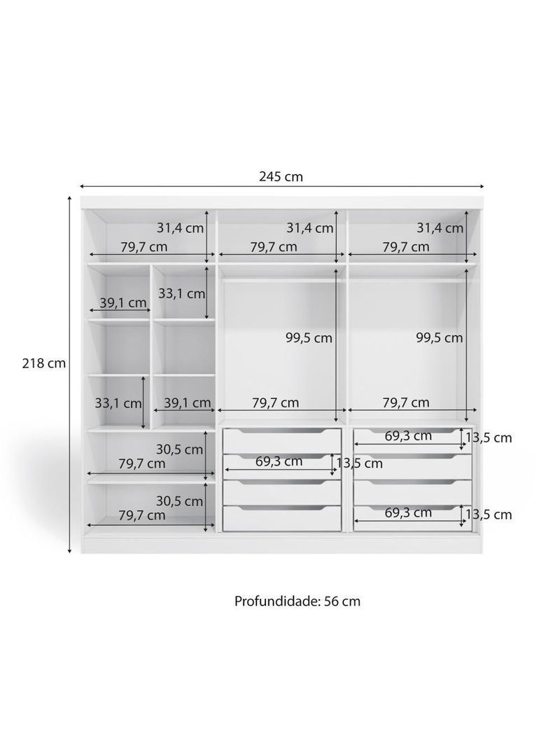 Guarda-roupa Casal 100% Mdf Kappesberg 3 Portas De Correr 8 Gavetas Branco