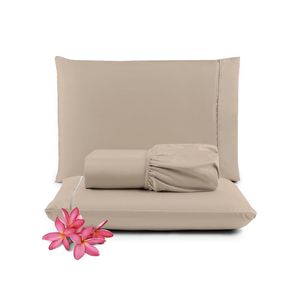 Jogo Cama Lençol Unique Casal Padrão 400 Fios Ponto Palito 3 Peças - Avelã