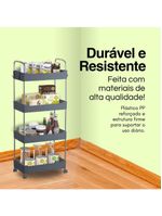 Estante Móvel Compacta 4 Andares em Plástico Cinza com Rodas Giratórias