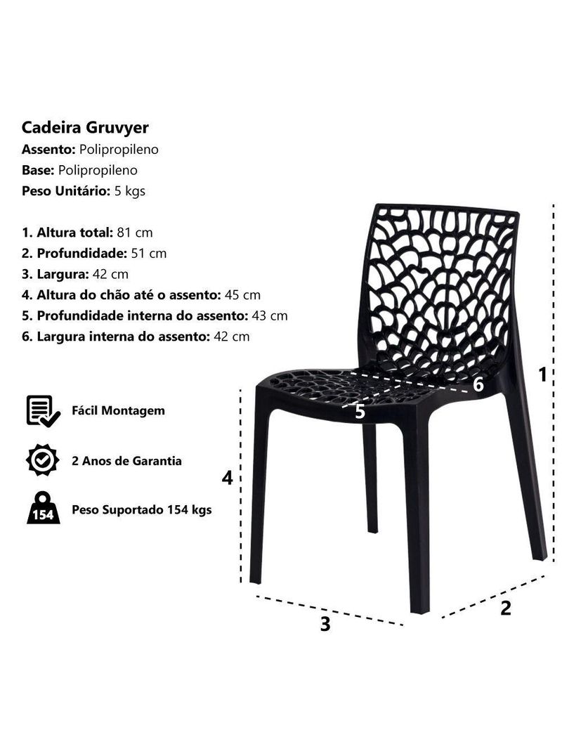Cadeira Gruvyer Preta Sala Cozinha Jantar