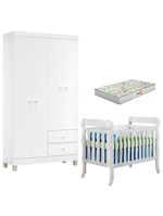 Berço Americano Lila Com Colchão Gazin E Guarda Roupa Ternura Baby 4 Portas Branco Flex - Incorplac
