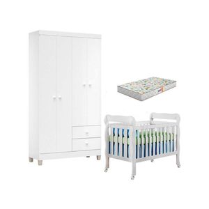 Berço Americano Lila Com Colchão Gazin E Guarda Roupa Ternura Baby 4 Portas Branco Flex - Incorplac