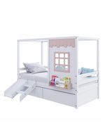Cama Casinha Gavetas Escorregador Madeira Branco-Rosa