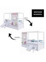 Cama Casinha Gavetas Escorregador Madeira Branco-Rosa