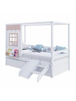 Cama Casinha Gavetas Escorregador Madeira Branco-Rosa