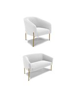 Sofá Namoradeira E Poltrona Pé Ferro Dourado Stella Bouclê D03 - D'rossi Cor Off White