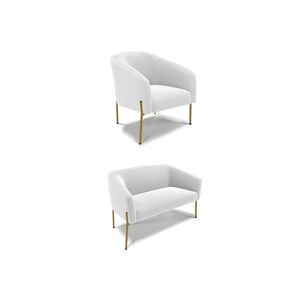 Sofá Namoradeira E Poltrona Pé Ferro Dourado Stella Bouclê D03 - D'rossi Cor Off White