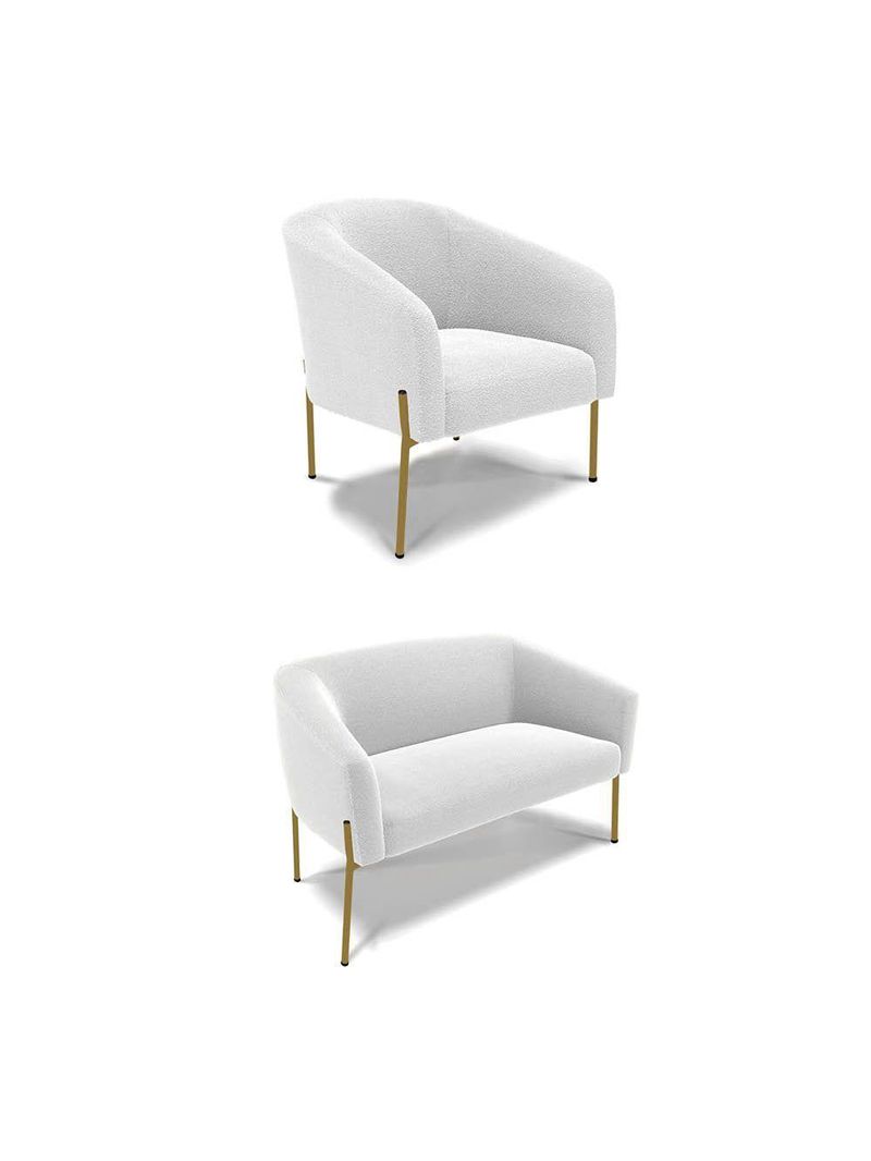 Sofá Namoradeira E Poltrona Pé Ferro Dourado Stella Bouclê D03 - D'rossi Cor Off White