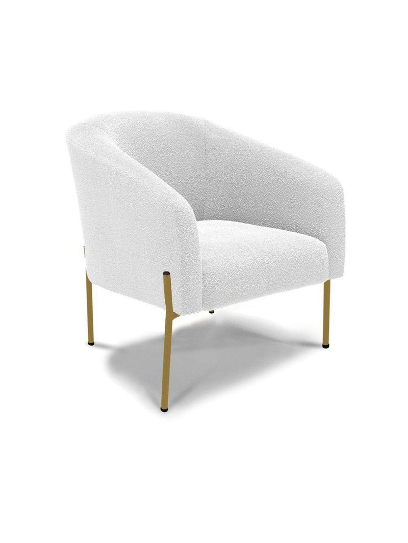 Sofá Namoradeira E Poltrona Pé Ferro Dourado Stella Bouclê D03 - D'rossi Cor Off White